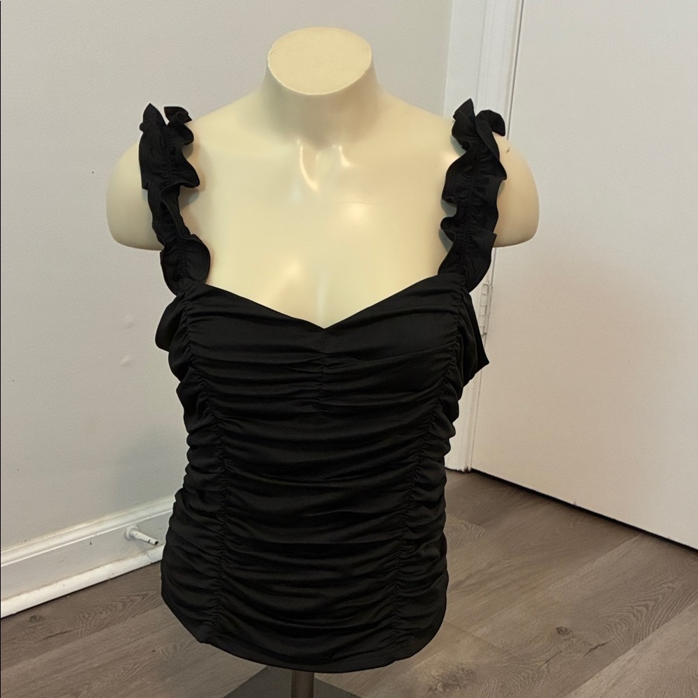 Lulu's Black Ruffled Rouched Camisole